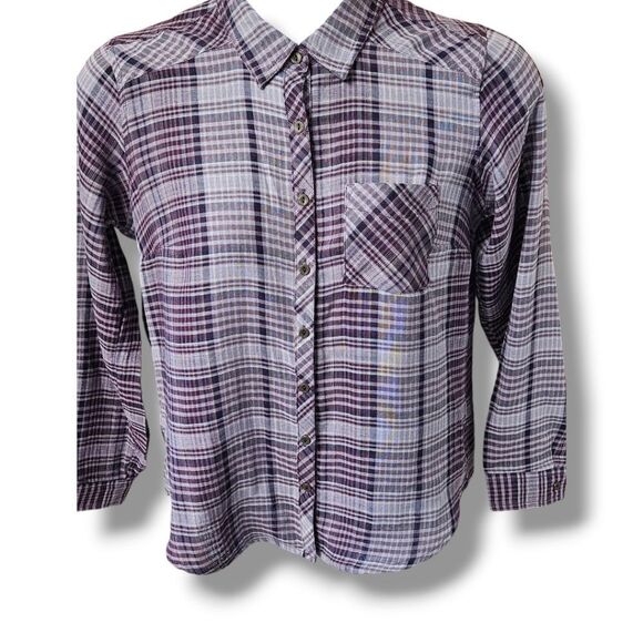 MAURICES Women's Purple & Grey Ornate Long Sleeve Button Front Shirt Size Large - Picture 1 of 16